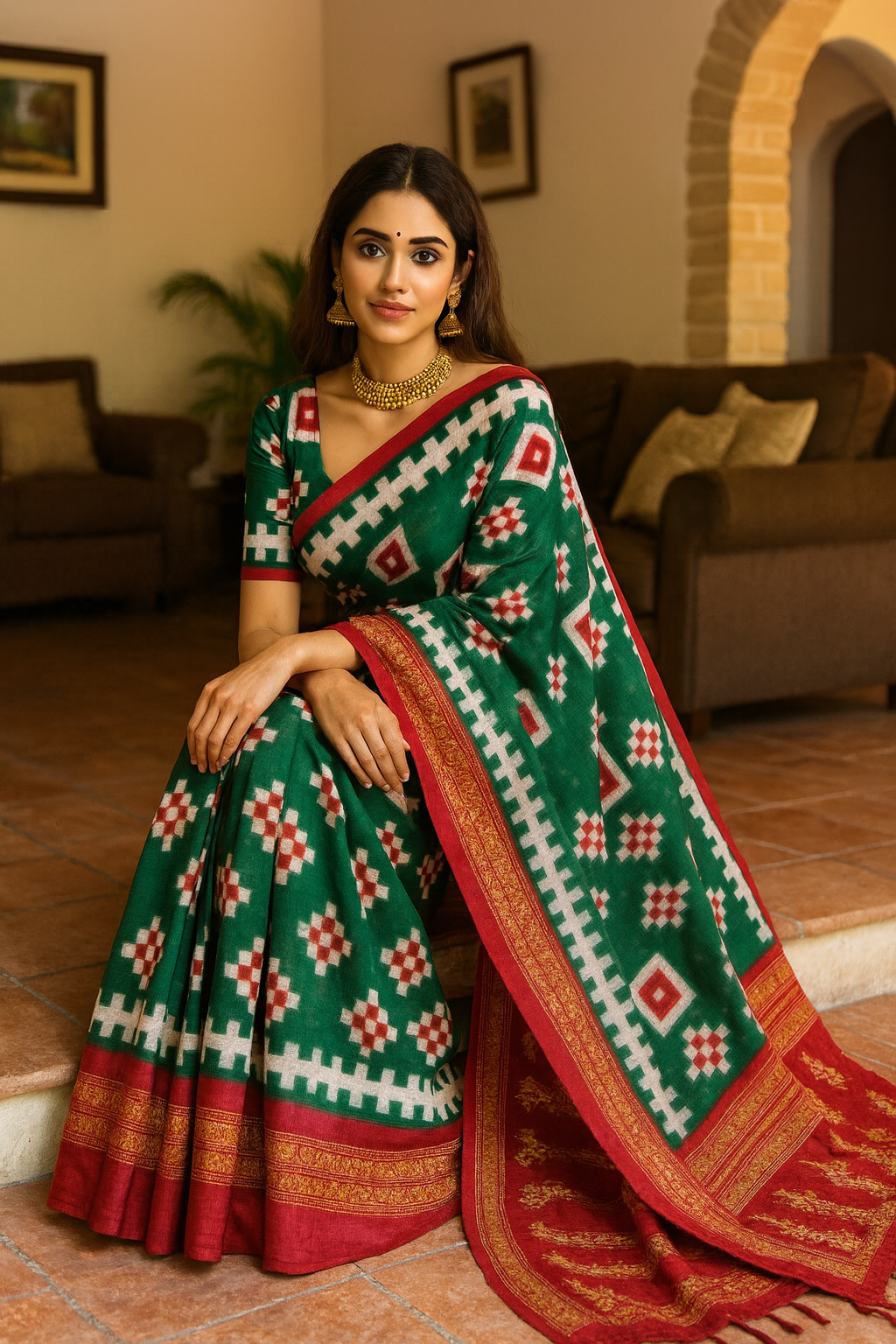 ChatGPT Image Nov 19, 2025, 01_00_20 PM Emerald Kalinga Ikat Sambalpuri Cotton with Blouse - Image 1