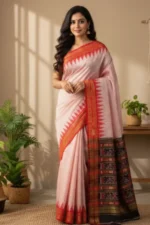 Khandua Silk (Patta) Saree – Pasapalli Checks Body Temple Border - Image 2