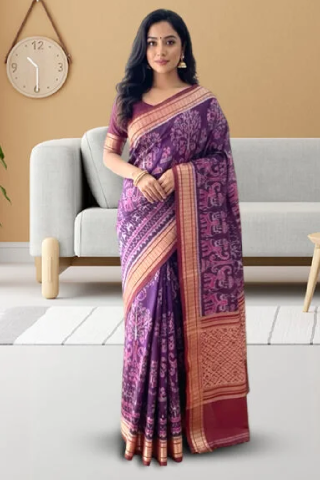 Untitled design – 2025-11-25T130841.804 Sambalpuri Silk (Patta) Tribal with Elephant Print - Image 1