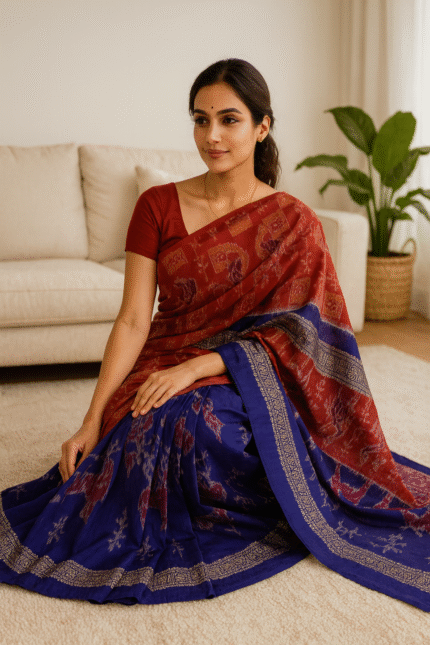 Heritage Dual-Tone Ikat Sambalpuri Cotton with Blouse