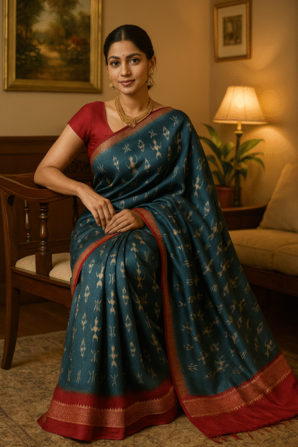 Teal Tarang Khandua Silk (Patta)