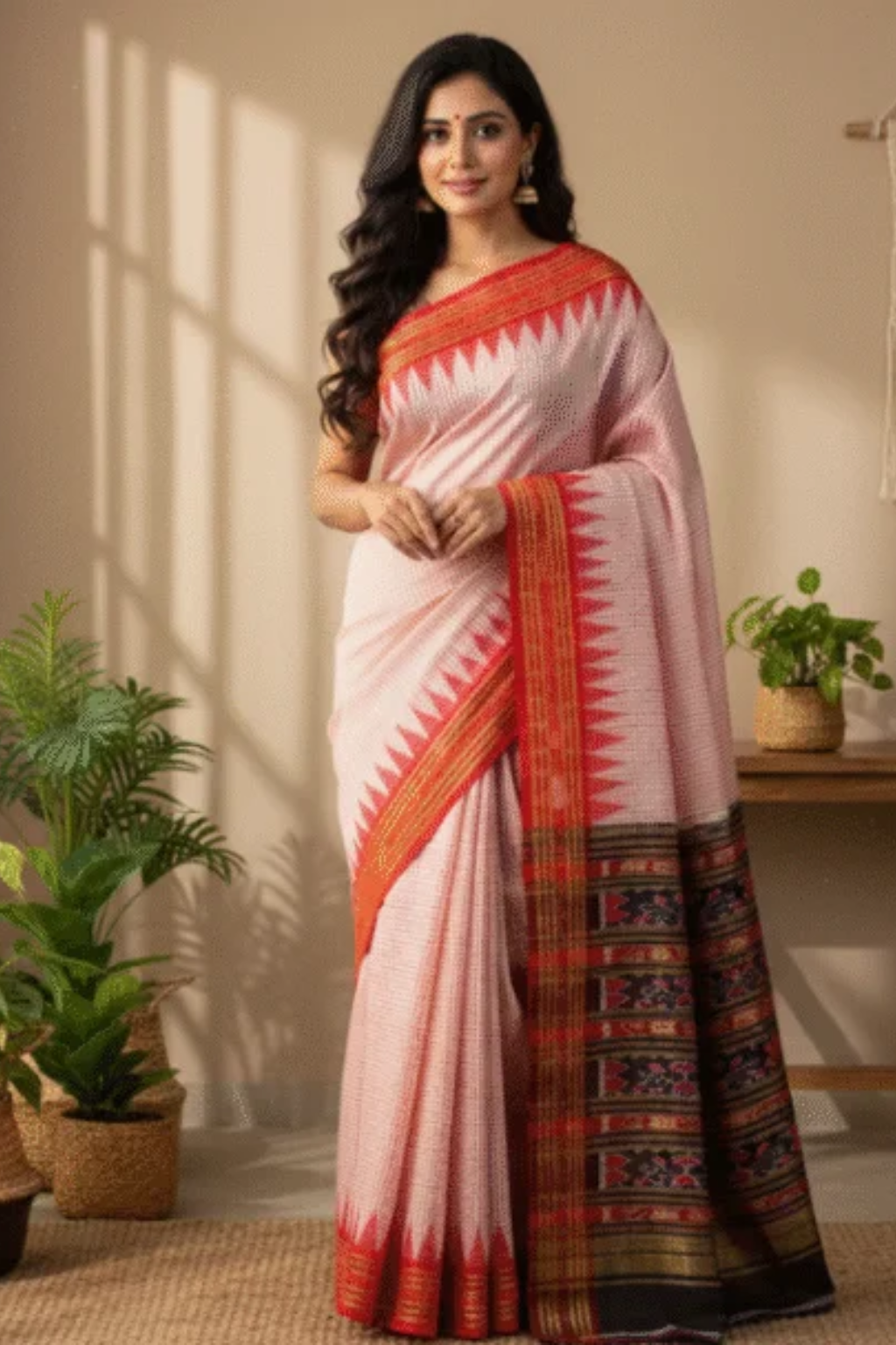 Untitled design – 2025-11-25T122008.139 Khandua Silk (Patta) Saree – Pasapalli Checks Body Temple Border - Image 1
