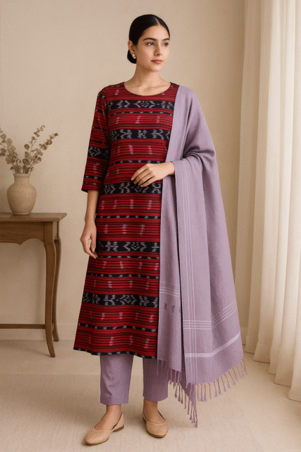 Lavender Ikat Elegance Sambalpuri Cotton Dress