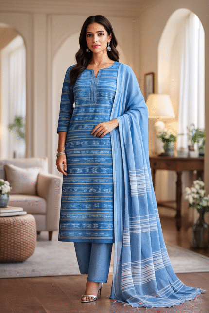 Azure Ikat Elegance Sambalpuri Cotton Dress
