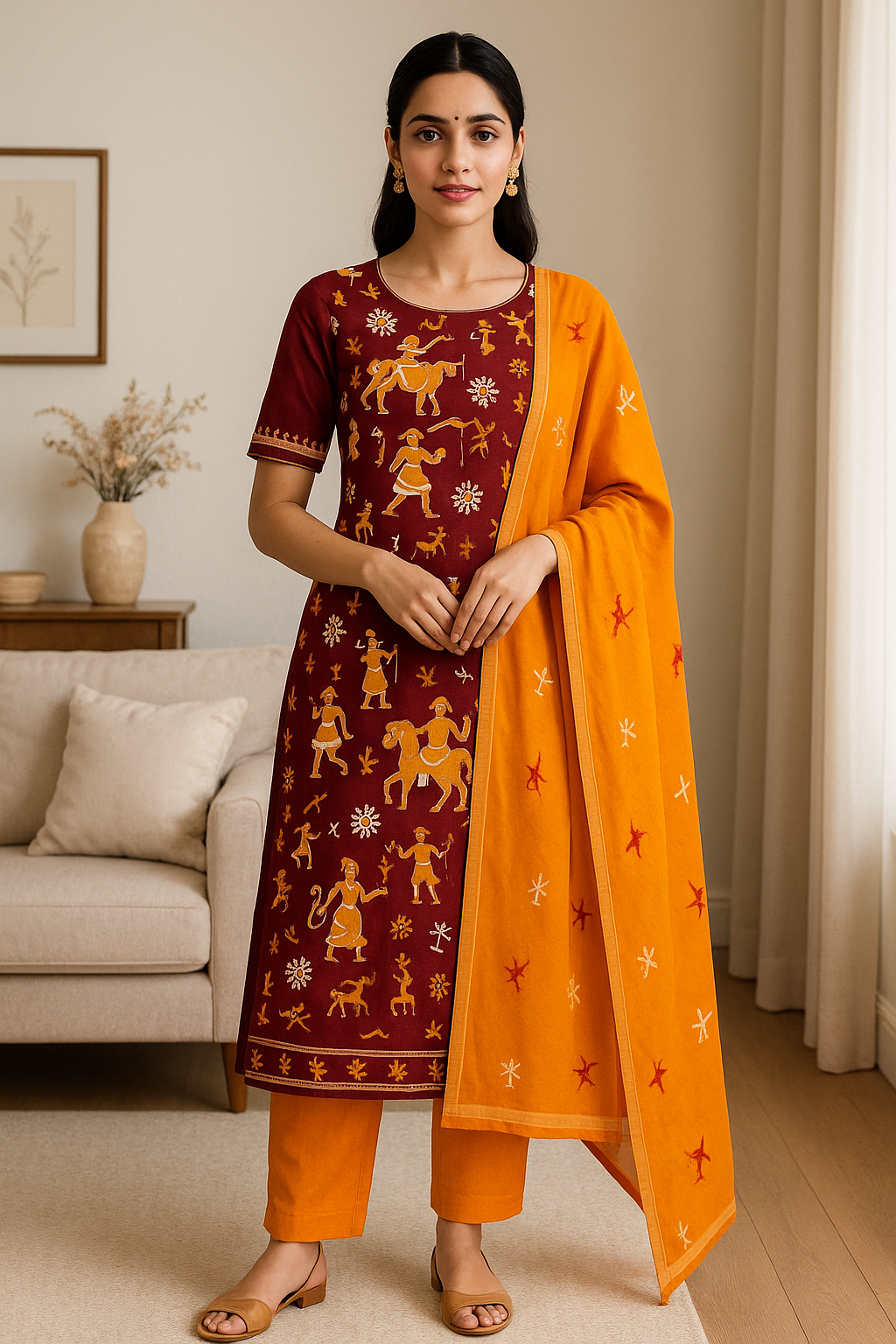 ChatGPT Image Dec 2, 2025, 04_09_52 PM Tribal Heritage Elegance Sambalpuri Cotton Dress with Dupatta - Image 1