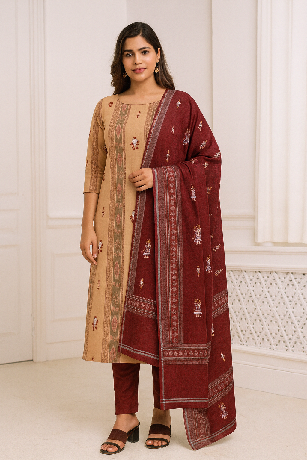 ChatGPT Image Dec 4, 2025, 04_09_43 PM Royal Maroon Noor Sambalpuri Cotton Dress - Image 1