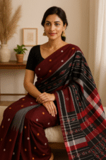 Maroon Charvi Ikat Saree Sambalpuri Cotton