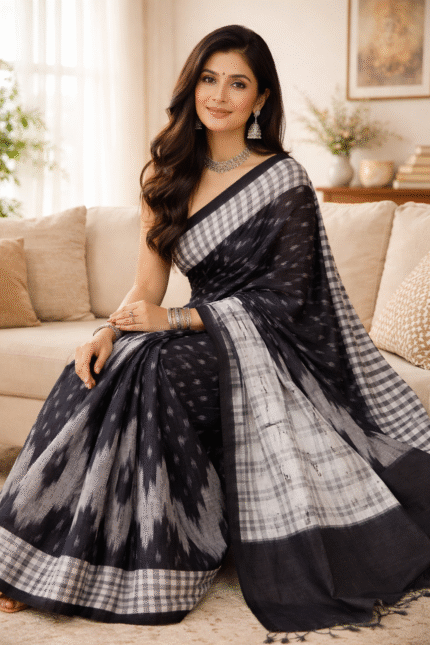 Shweta-Kala Ikat Elegance Sambalpuri Cotton