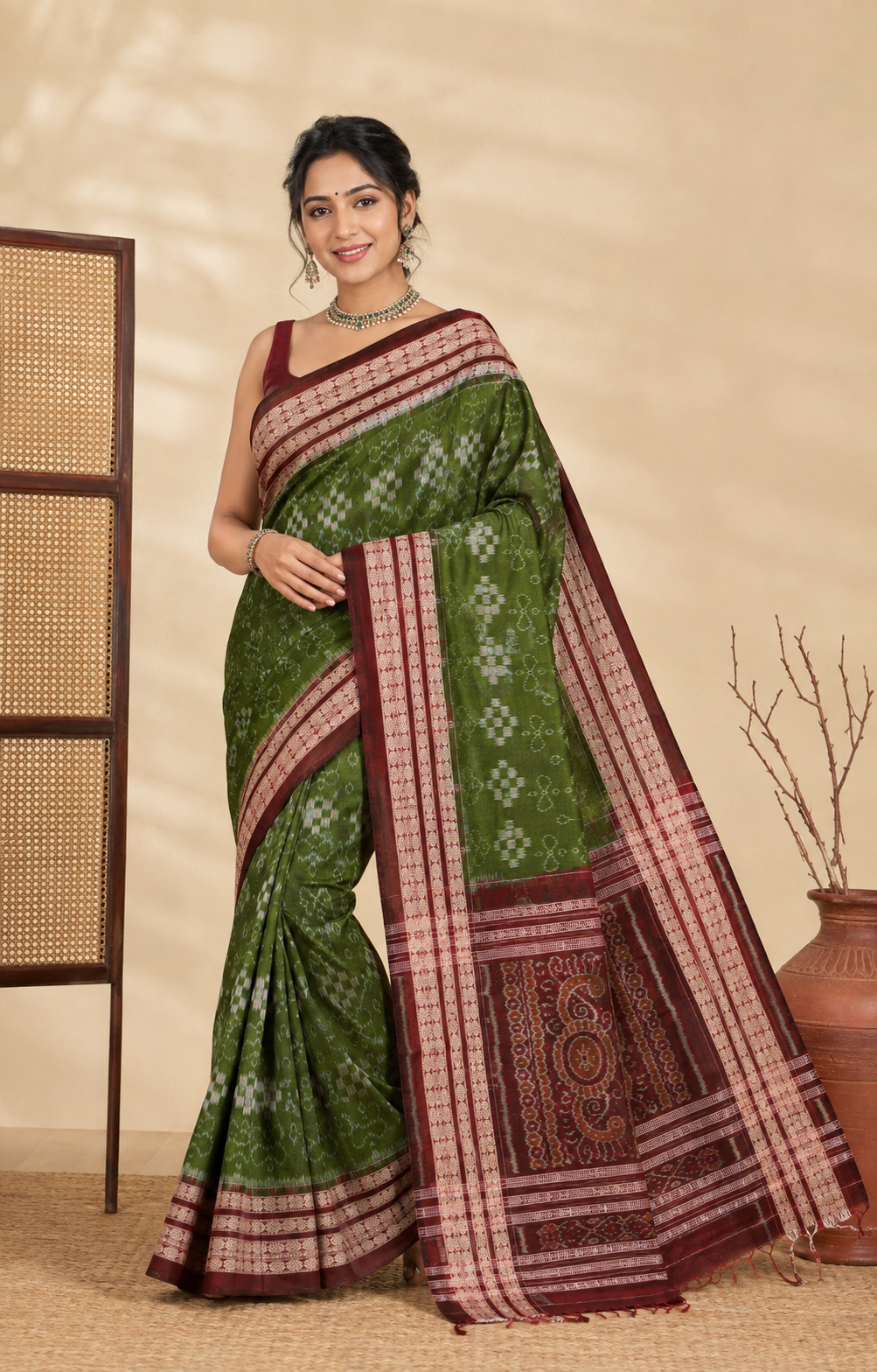 ChatGPT Image Aug 2, 2026, 07_27_36 PM Sambalpuri Pata Silk Saree with Contrast Anchal & Blouse Piece - Image 1