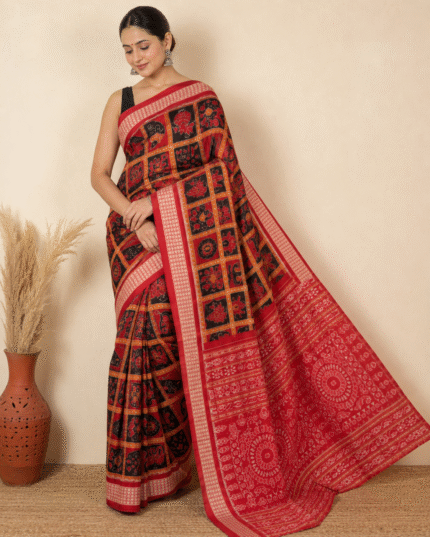 Sambalpuri Pata Silk Nabakoti Design Saree with Blouse Piece