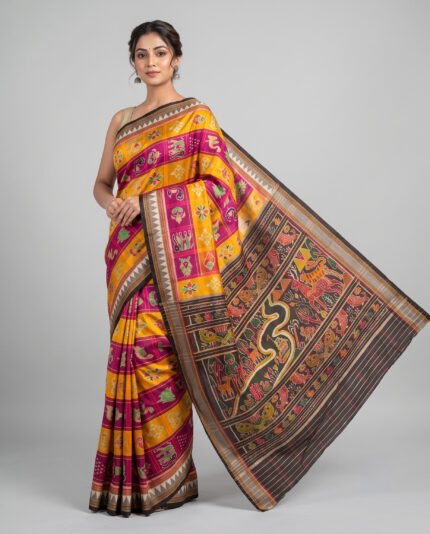 Khandua Pata Silk Pasapalli Border Saree with Printed Blouse Piece