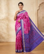 Sambalpuri Pata Silk Pasapalli Border Saree with Contrast Anchal & Blouse Piece