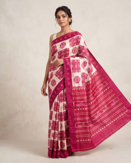 Khandua Pata Silk Saree with Double Border & Annual Design