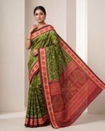 Sambalpuri Pata Silk Pasapalli Border Saree with Contrast Anchal & Blouse Piece