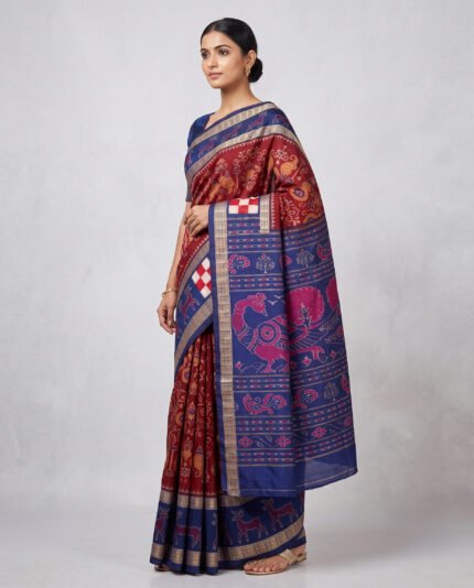 Sambalpuri Handloom Cotton Pasapalli Saree with Double Border & Blouse Piece