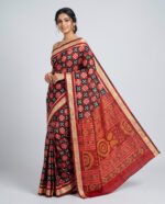 Sambalpuri Plain Pata Silk Pasapalli & Kumbha Border Saree with Contrast Anchal & Blouse Piece