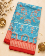 Sambalpuri Pata Silk Pasapalli Saree with Contrast Anchal & Stripe Blouse Piece - Image 2